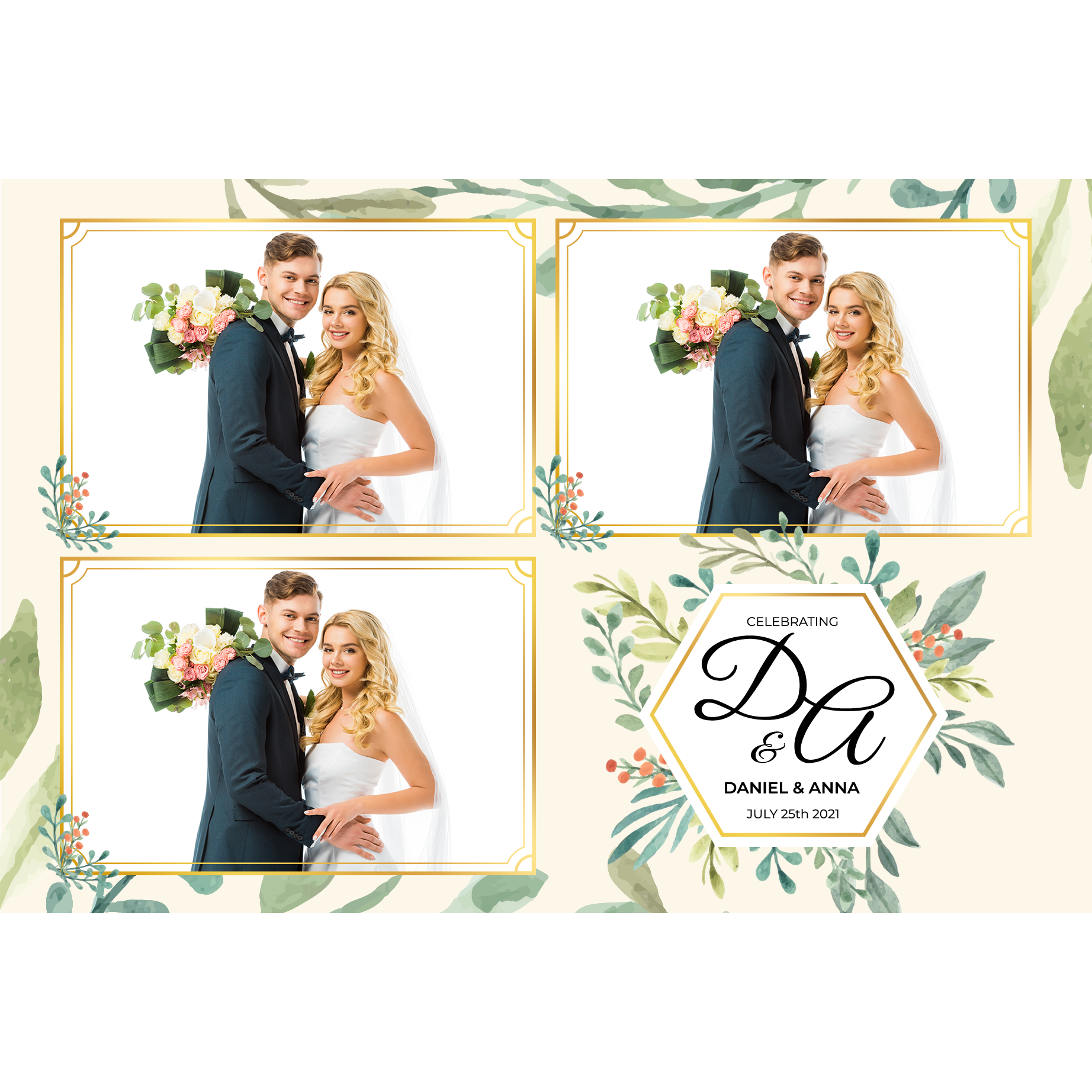 Photobooth template sample with three images on