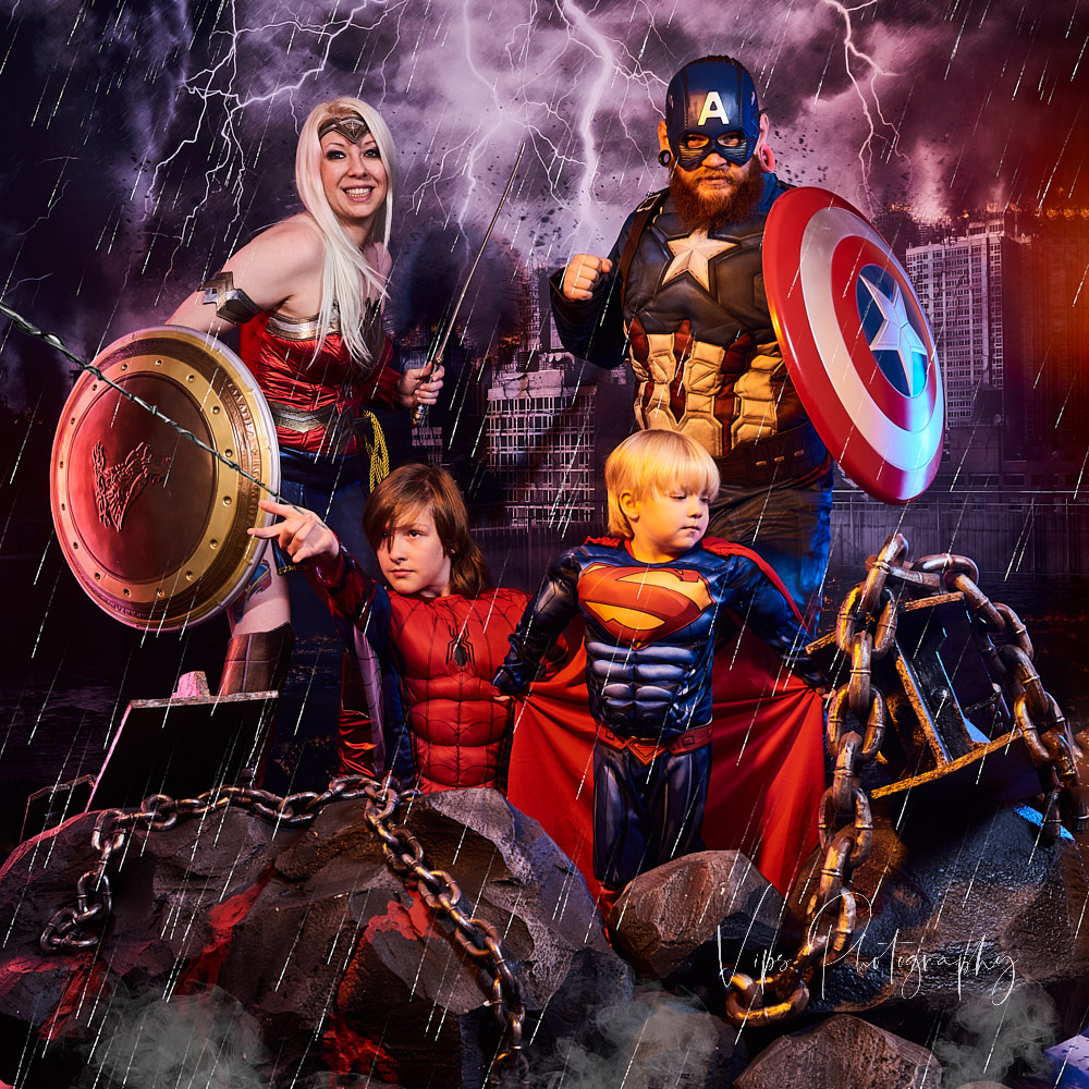 Capow superhero family photo